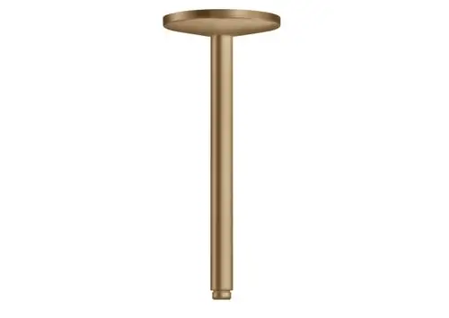 Deckenanschluss aus gebürstetem Bronze von AXOR, mit geradem, schlanken Design und einer runden, flachen Oberseite. Geeignet für die Montage von Kopfbrausen.